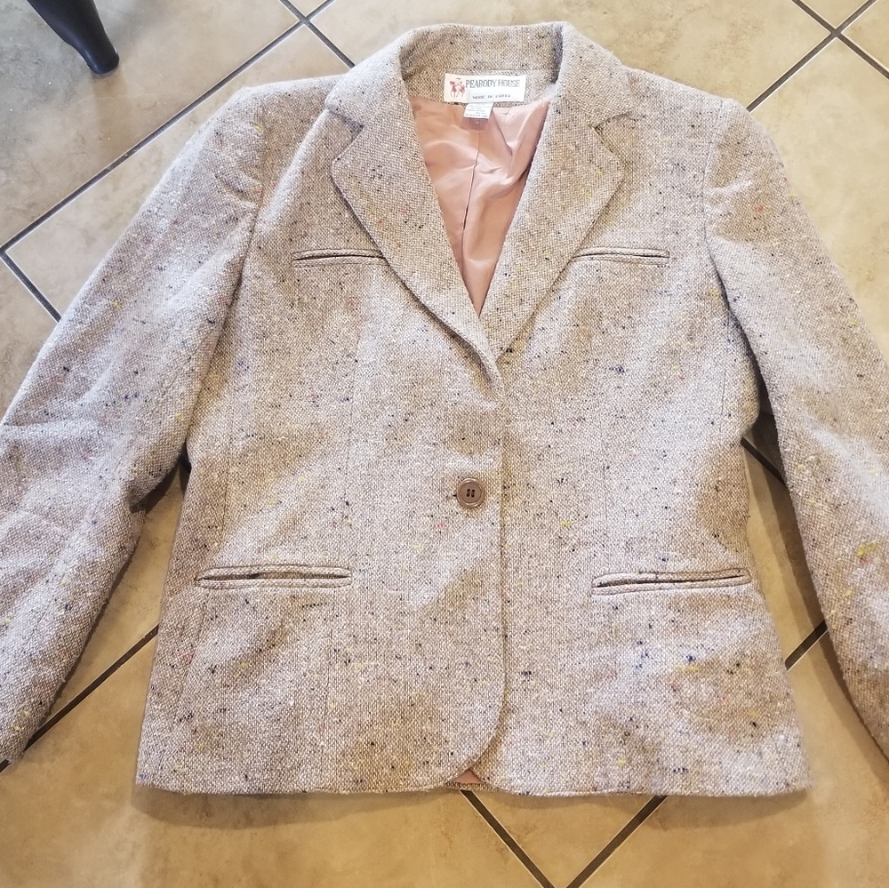 Vintage Peabody House Womans Tan Tweed Blazer Sz 11/12